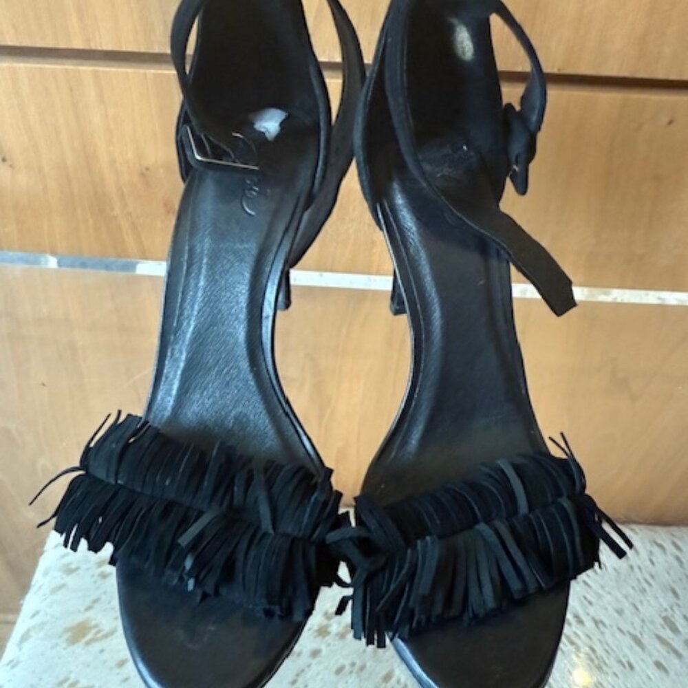 Pre-Loved Joie Black Suede Sandals with Fringe - Size 37